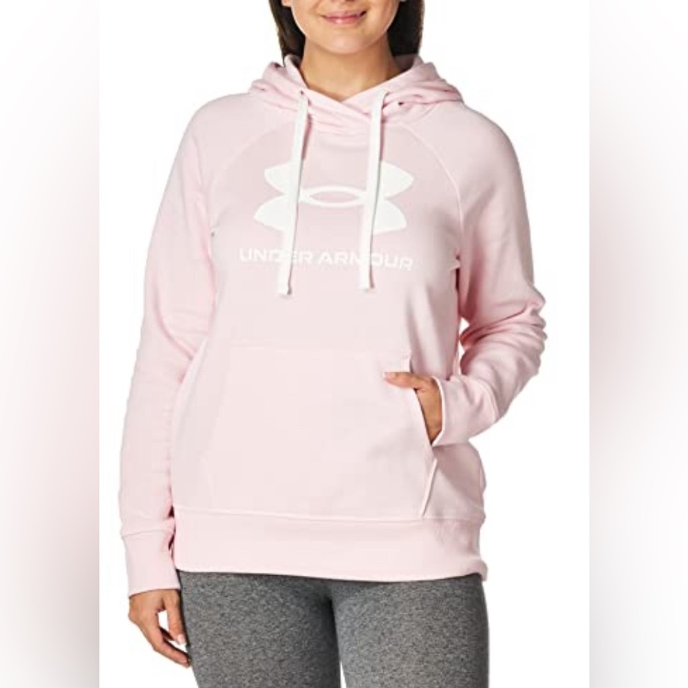 Under Armour Pink Rival Fleece Logo Hoodie Size Small NWT